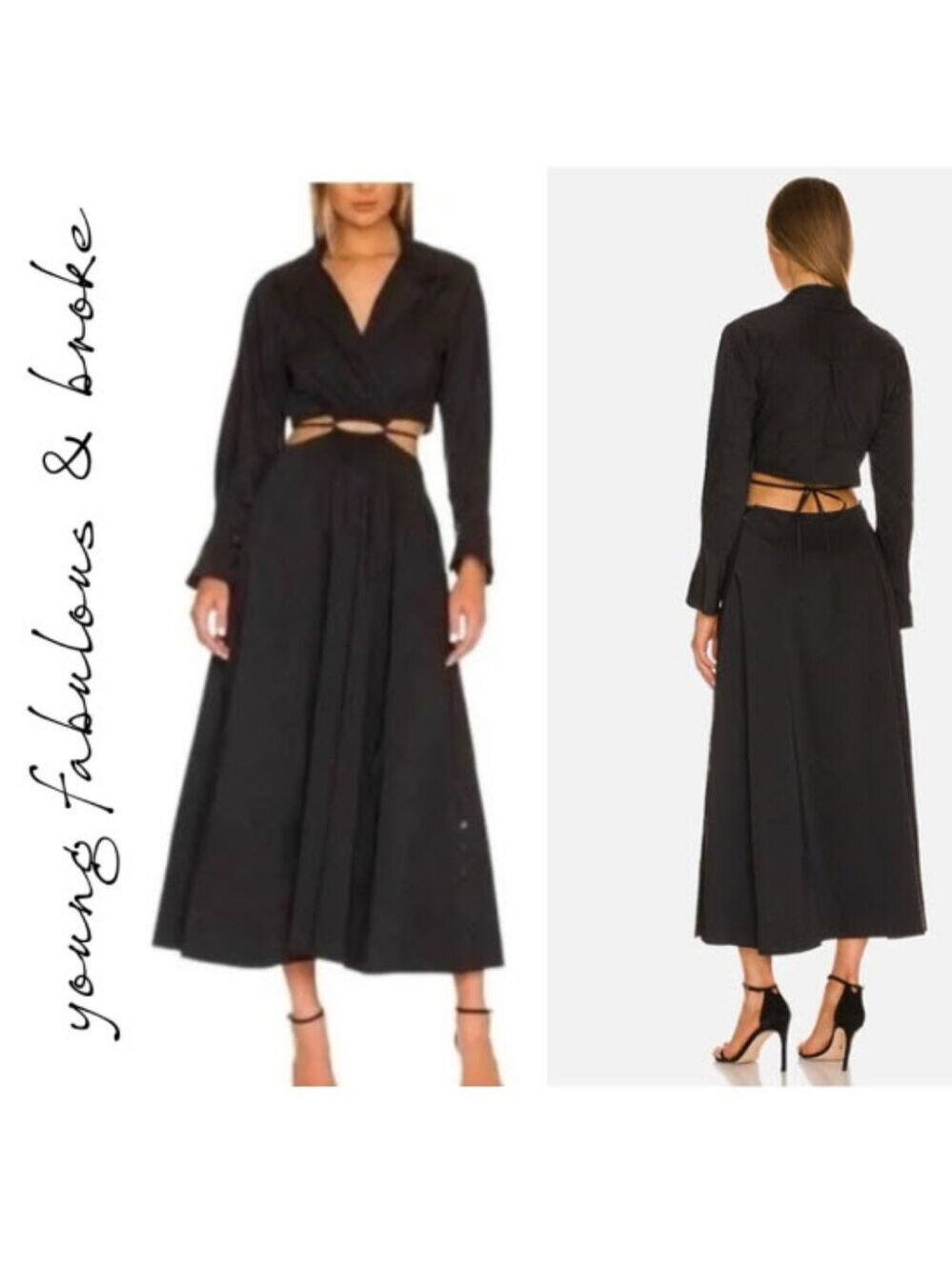 Young Fabulous & Broke Derby Cutout Dress Maxi Skirt Crinkled Black M Resort